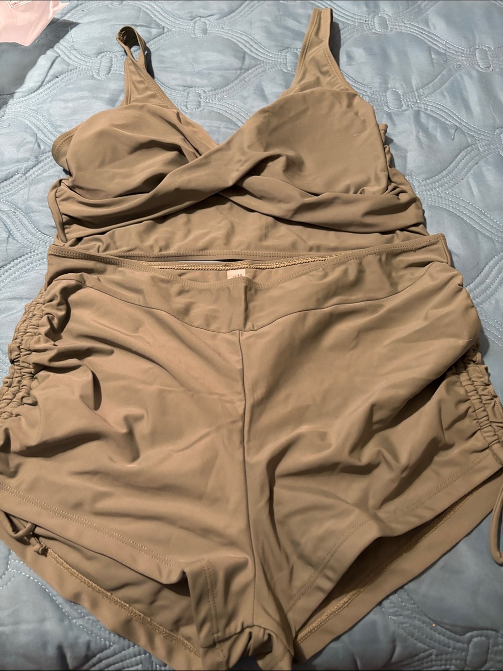 SHEIN Olive Ruched Two-Piece Swim Set